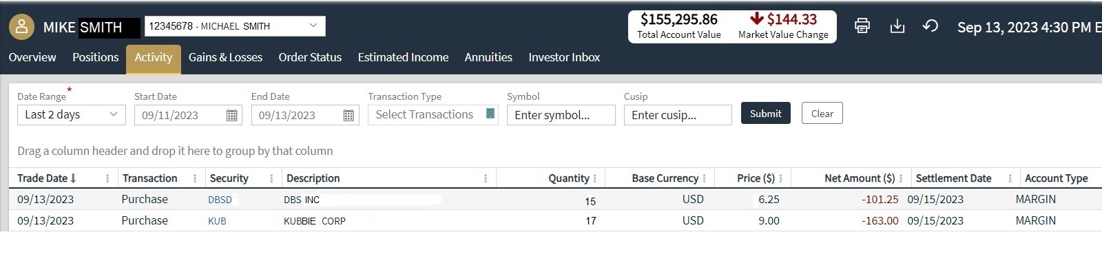 Account Activity